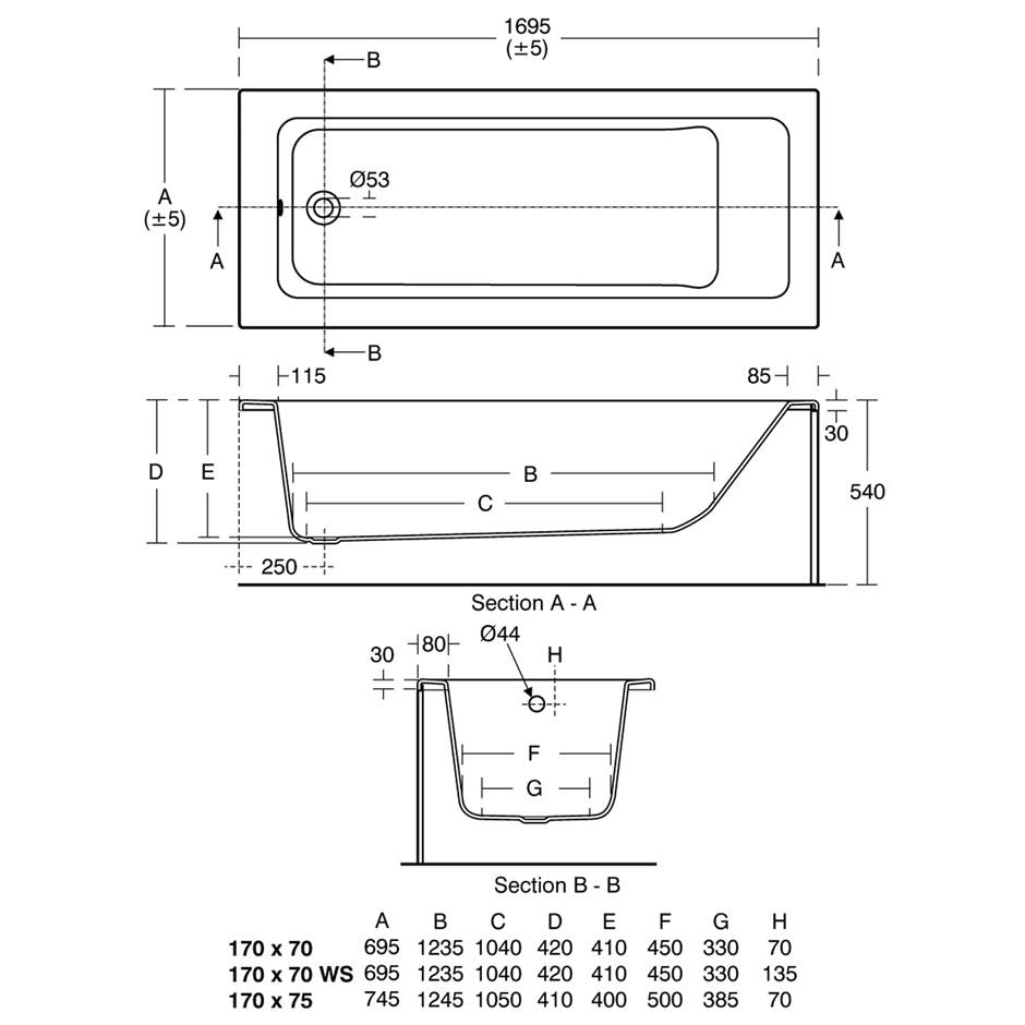 Ideal Standard Tempo Cube 170 x 70cm bath
