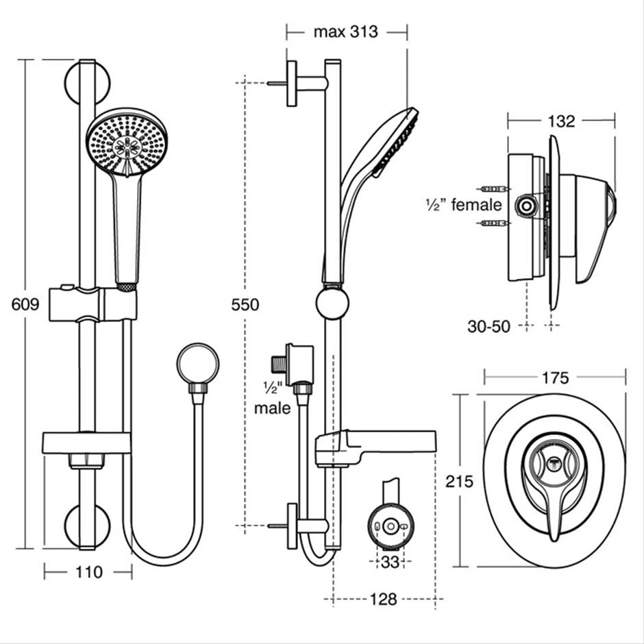 Ideal Standard CTV extended lever Shower valve and Idealrain M3 kit