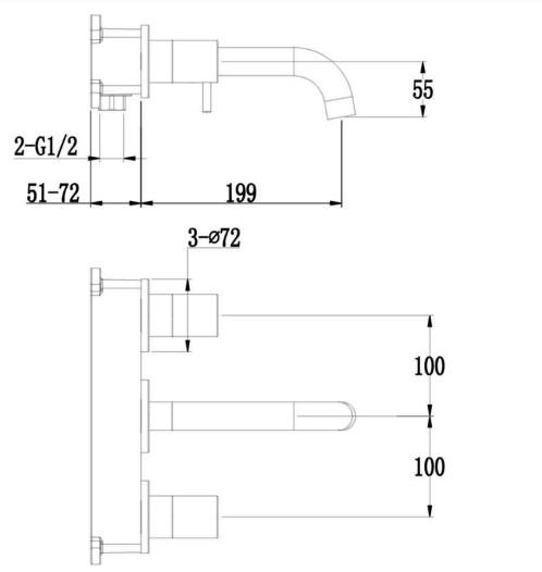 RAK-Prima Tech 3 Hole Wall Mounted Basin Mixer - Chrome