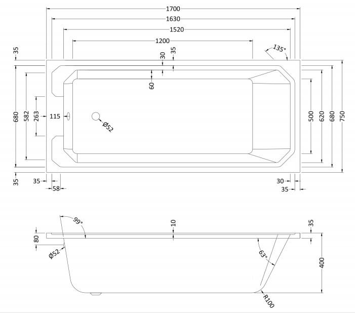 RAK Washington Single Ended Acrylic Bath - Alpine White
