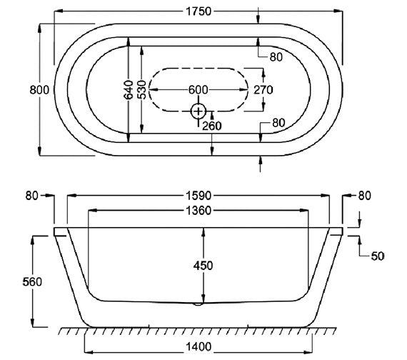 Carron Halcyon 1750 x 800mm Carronite Oval Freestanding Bath
