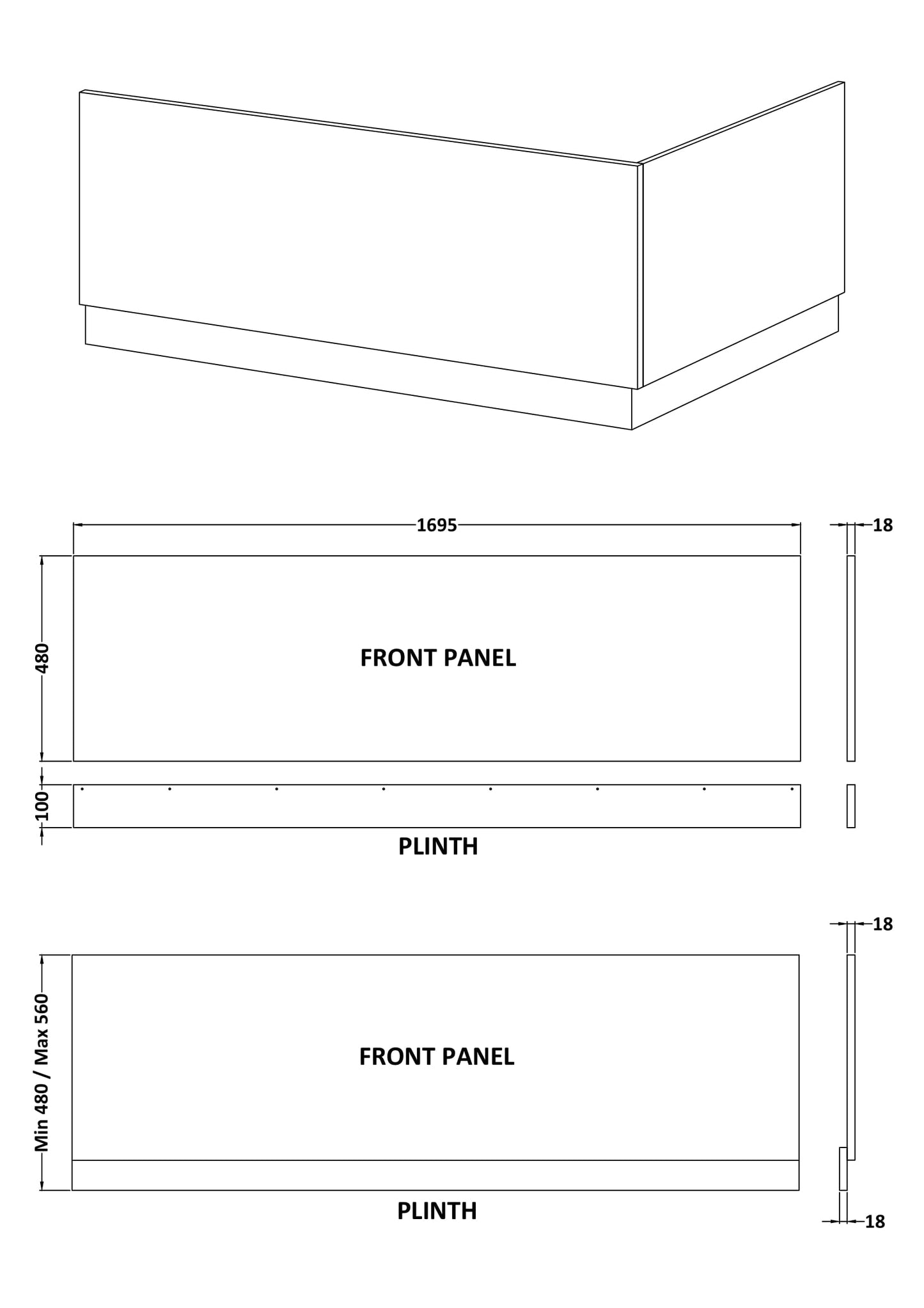 Hudson Reed Fusion & Fitted Straight Bath Front Panel