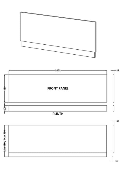 Nuie Waterproof Shower Bath Front Panel - Gloss White