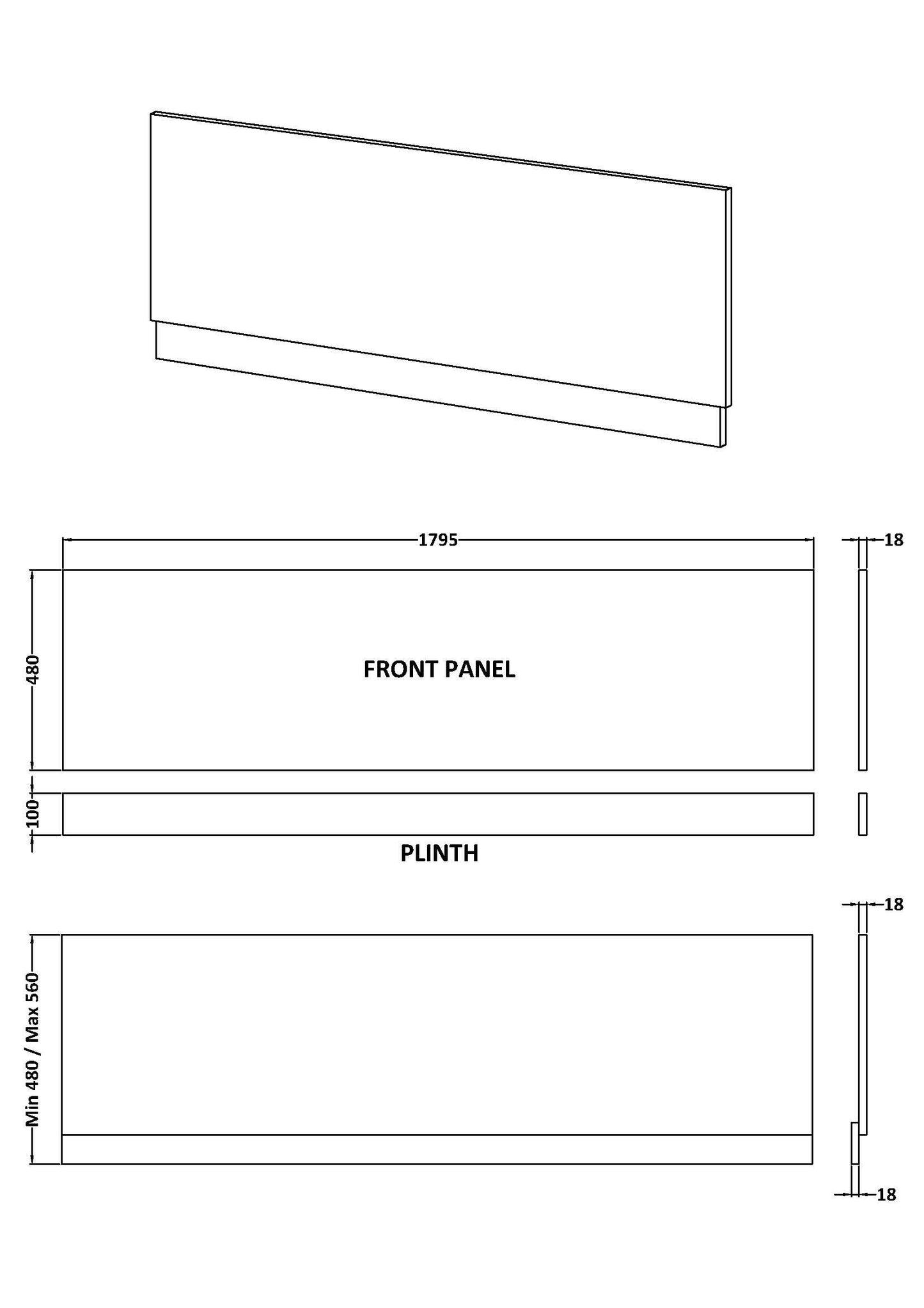 Nuie Straight Front Panel & Plinth (1800mm)