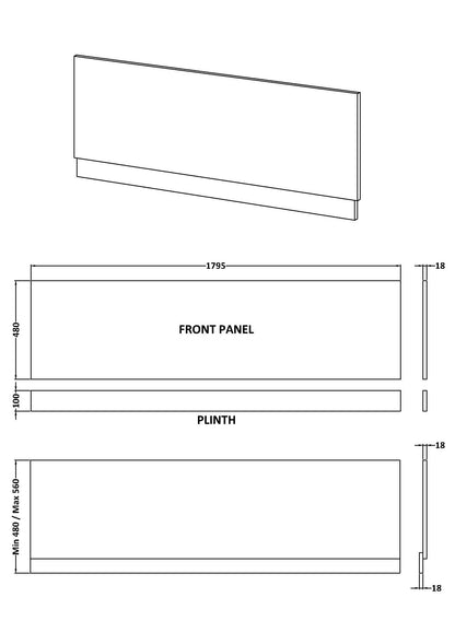 Nuie Straight Front Panel & Plinth (1800mm)