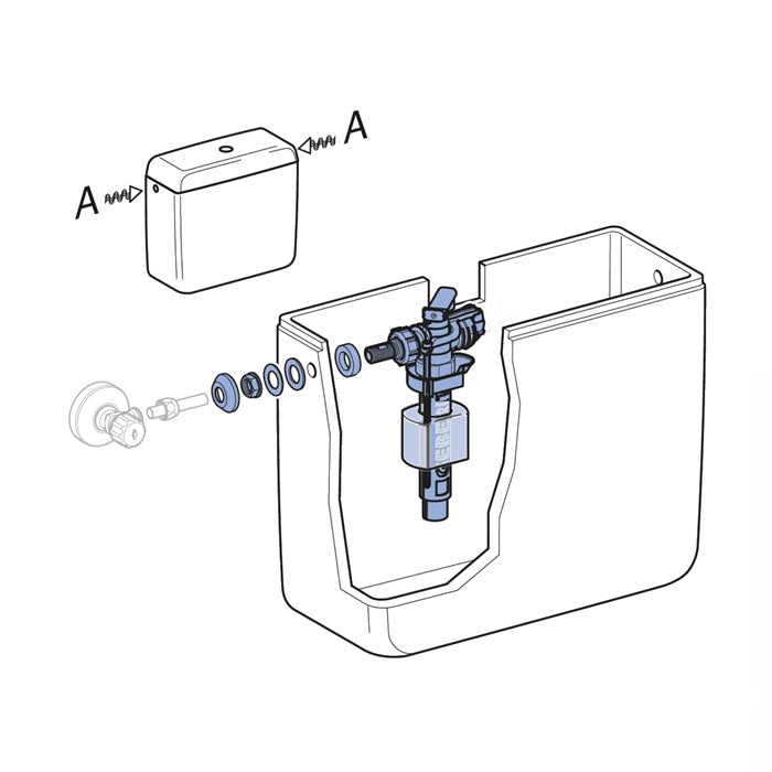 Geberit Fill Valve Type 380AG Boxed Pack, Lateral Connection, 3/8", Brass Nipple