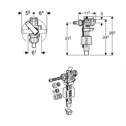 Geberit Fill Valve Type 380AG Boxed Pack, Lateral Connection, 3/8", Brass Nipple