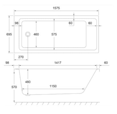 Carron Quantum 1575 x 700 x 570mm Single Ended Super Deep Bath