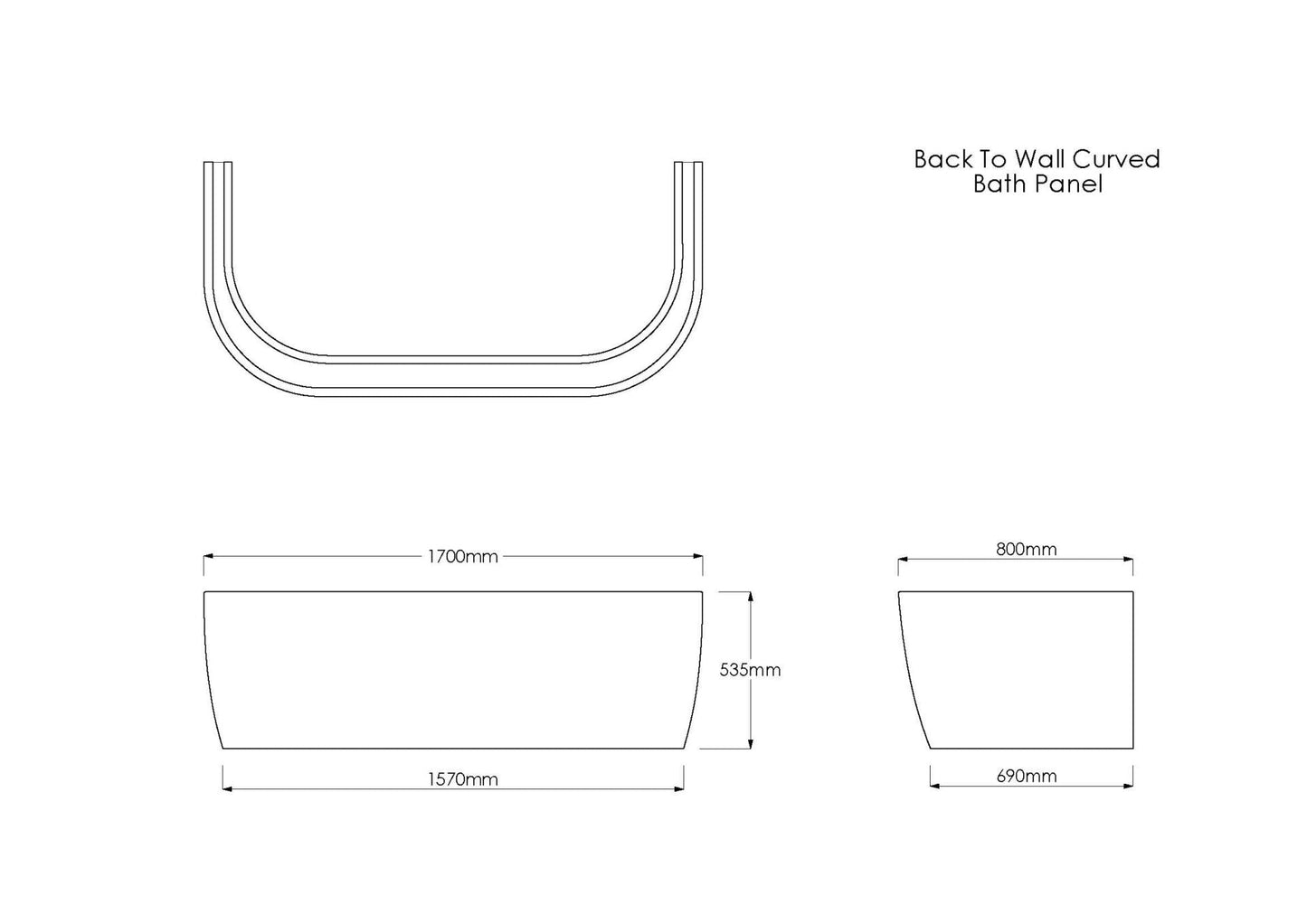 Trojan Curve D-Shaped 1700 x 800mm Bath