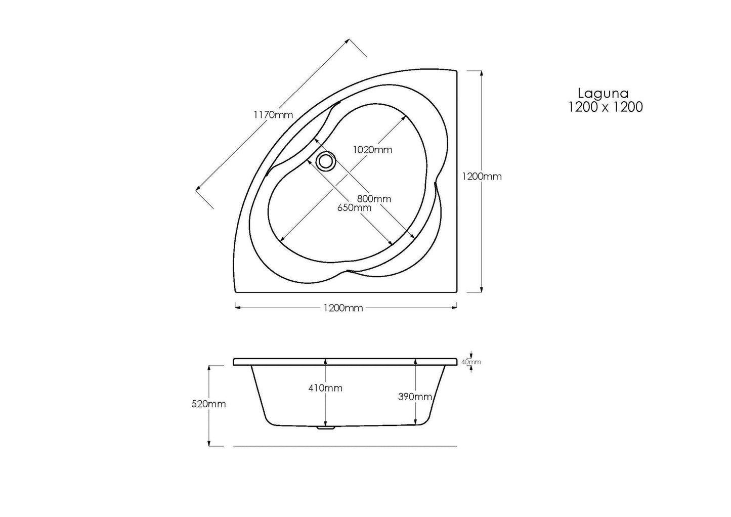 Trojan Laguna Square Corner Bath - No tap holes