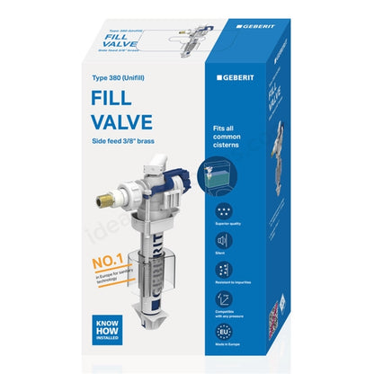 Geberit Fill Valve Type 380AG Boxed Pack, Lateral Connection, 3/8", Brass Nipple