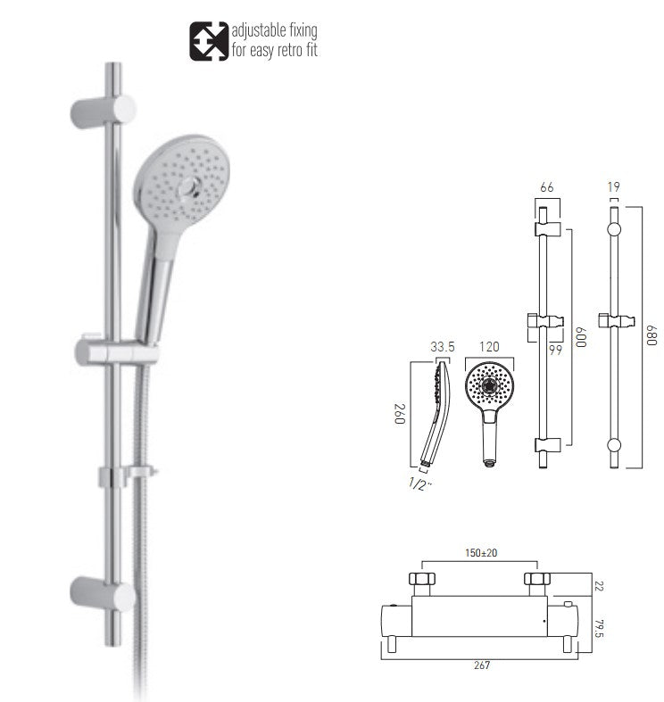 Vado Celsius Exposed round thermostatic Showr Set with 3/4” shower valve