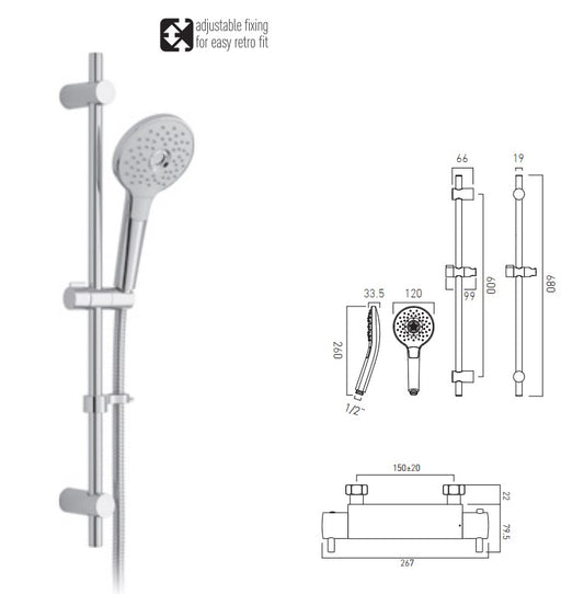 Vado Celsius Exposed round thermostatic Showr Set with 3/4” shower valve
