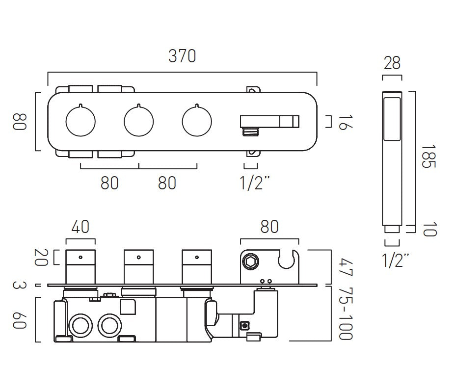 Vado Tablet Altitude - 3 Outlet Thermostatic Shower Set