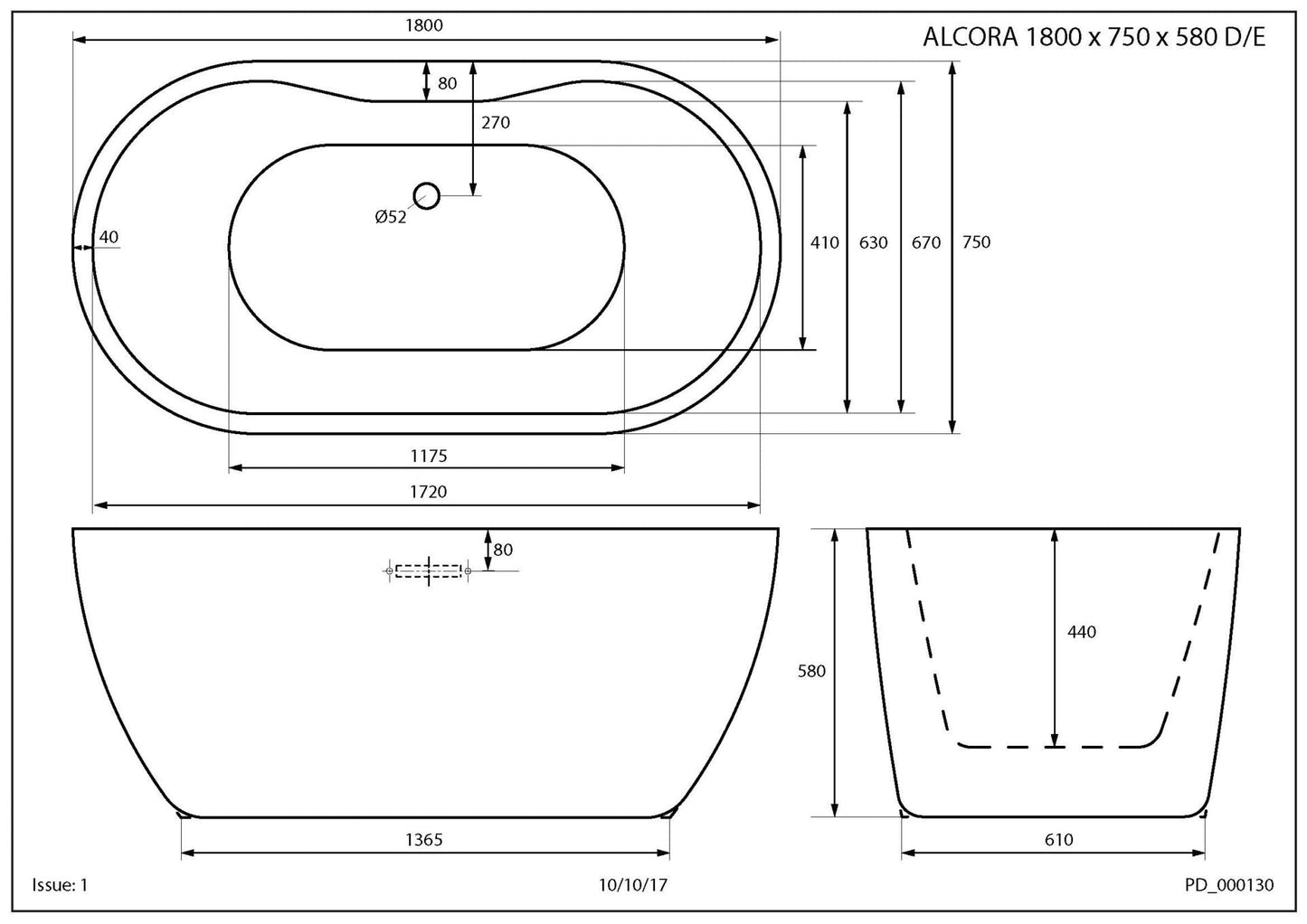 Trojan Alcora Twin Skin double-ended Bath with waste