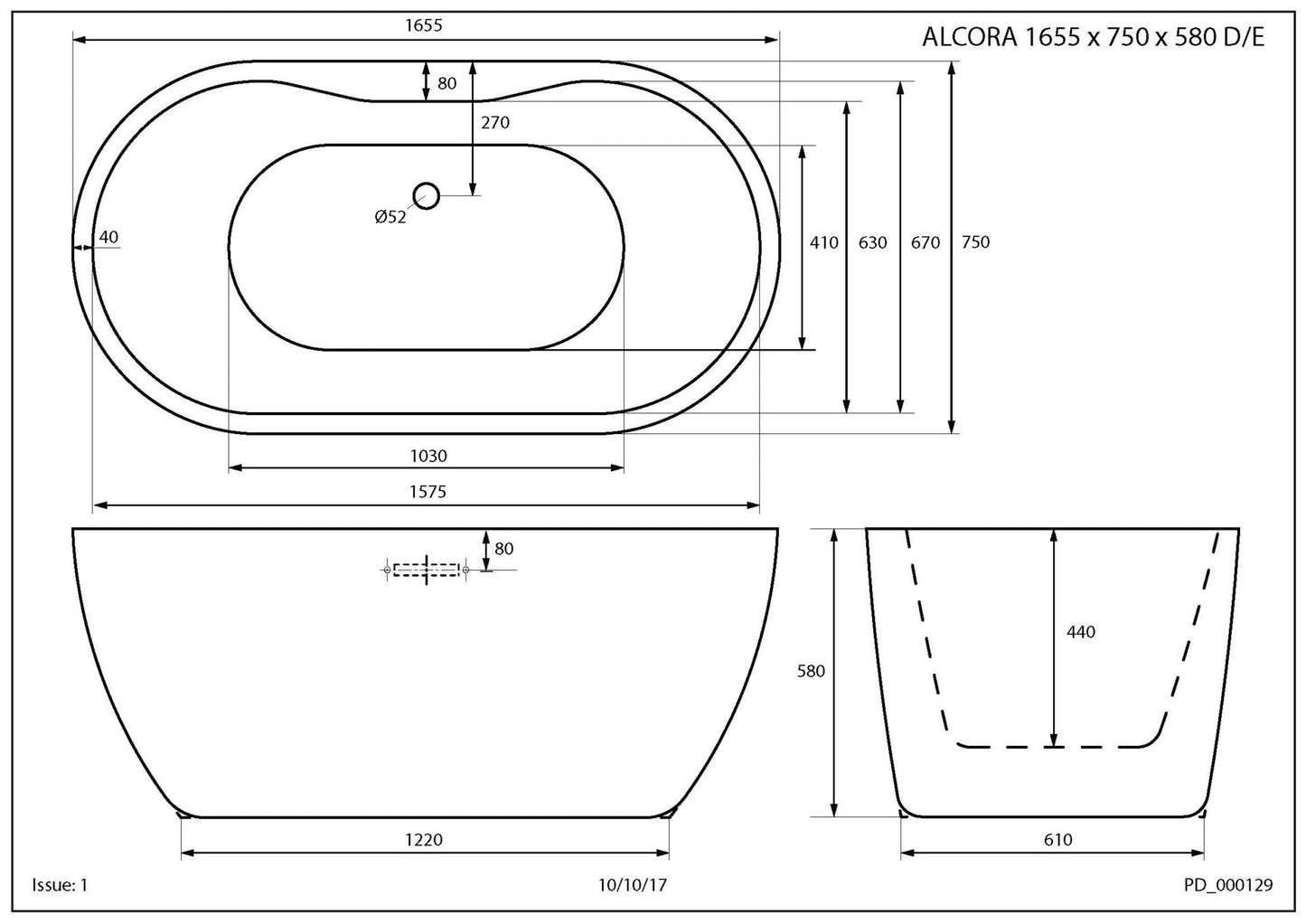 Trojan Alcora Twin Skin double-ended Bath with waste