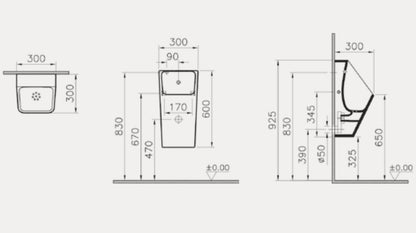 Vitra Syphonic urinal, back inlet, battery