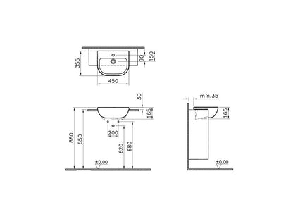 Vitra S20 Semi Recessed Washbasin With Overflow