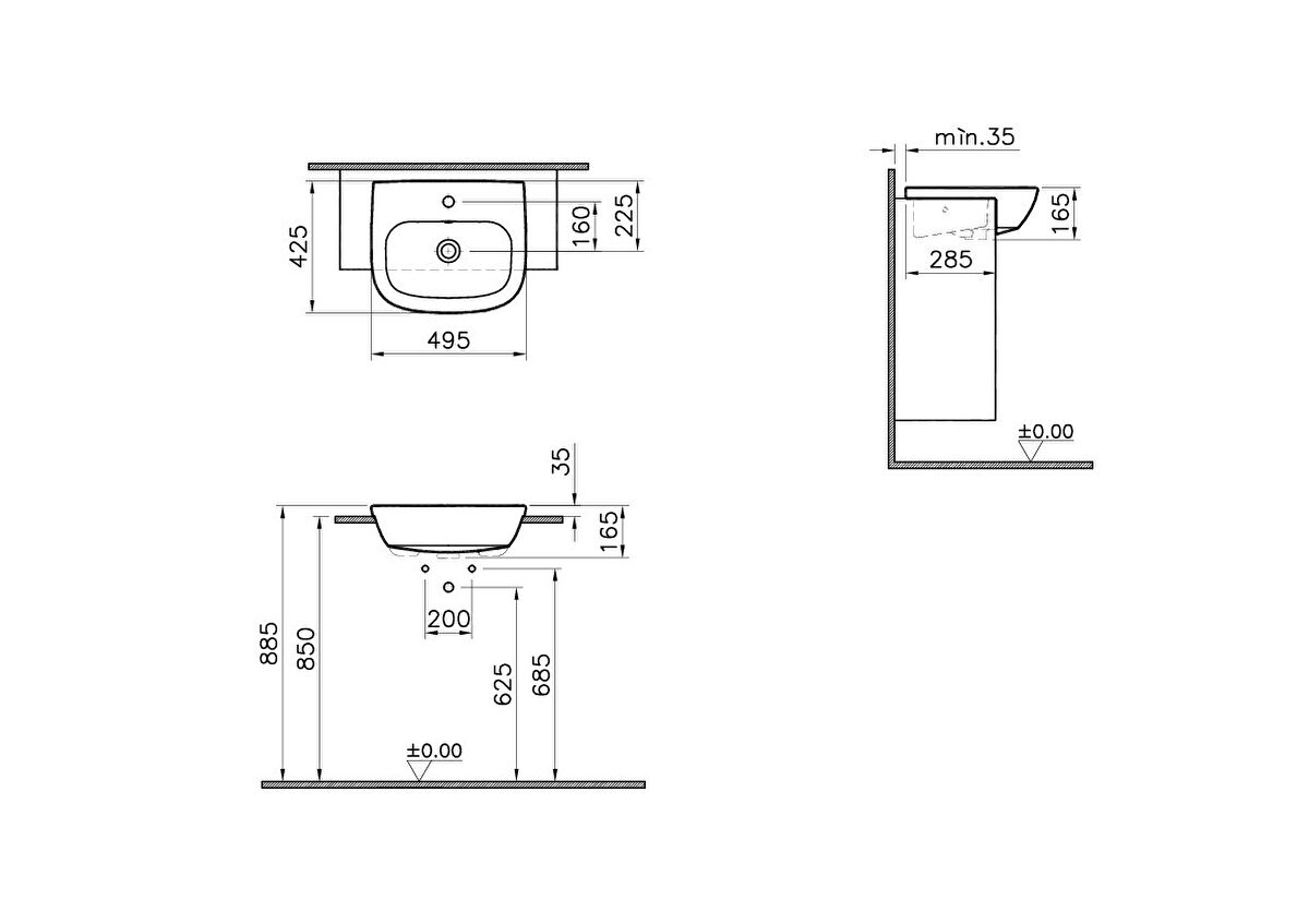 Vitra Zentrum Semi-Recessed Basin 50cm 1TH