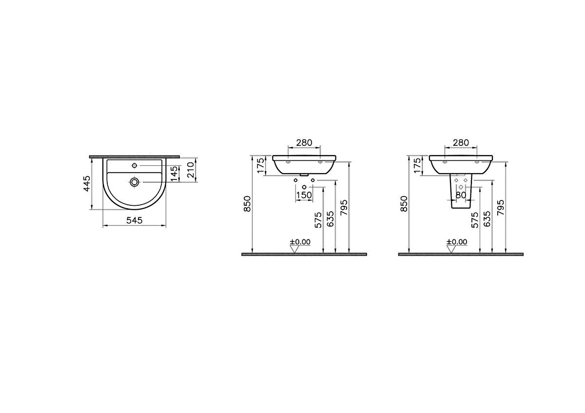 Vitra Milton 55cm Washbasin and Pedestal