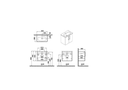 Vitra Zentrum 600mm Compact Wall Hung Washbasin Unit With 2 Doors