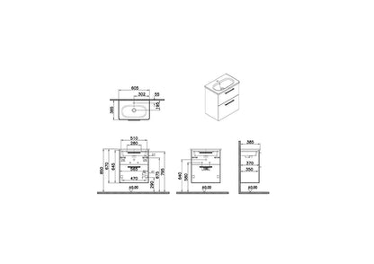 Vitra Zentrum 600mm Compact Wall Hung Washbasin Unit With 2 Drawers