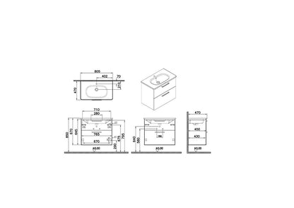 Vitra Zentrum Wall Hung Washbasin Unit With 2 Drawers