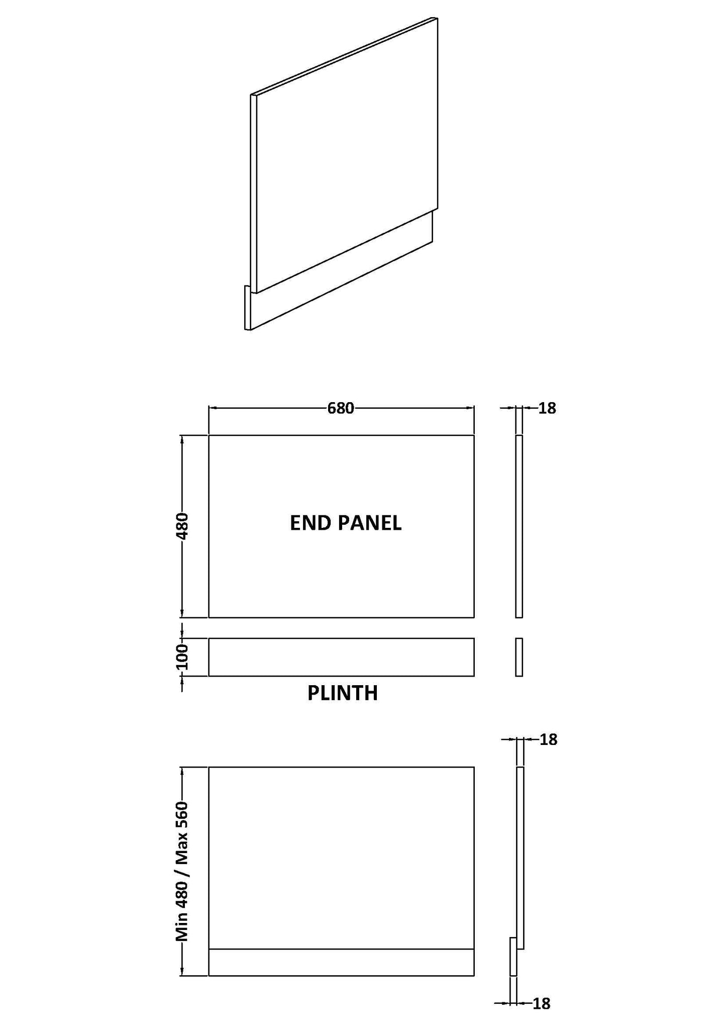 Nuie MDF/MFC Standard End Bath Panels