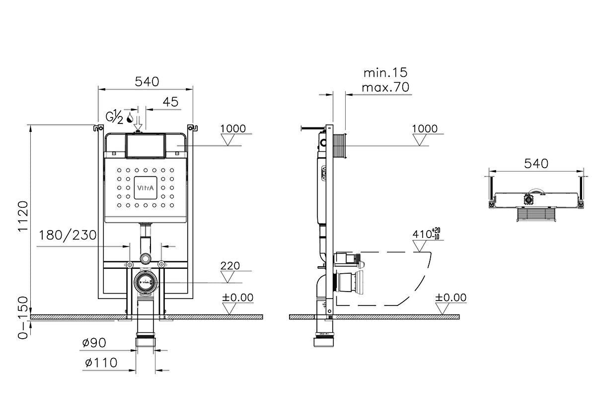 Vitra V-Fix Core 112cm height Frame for wall hung toilet