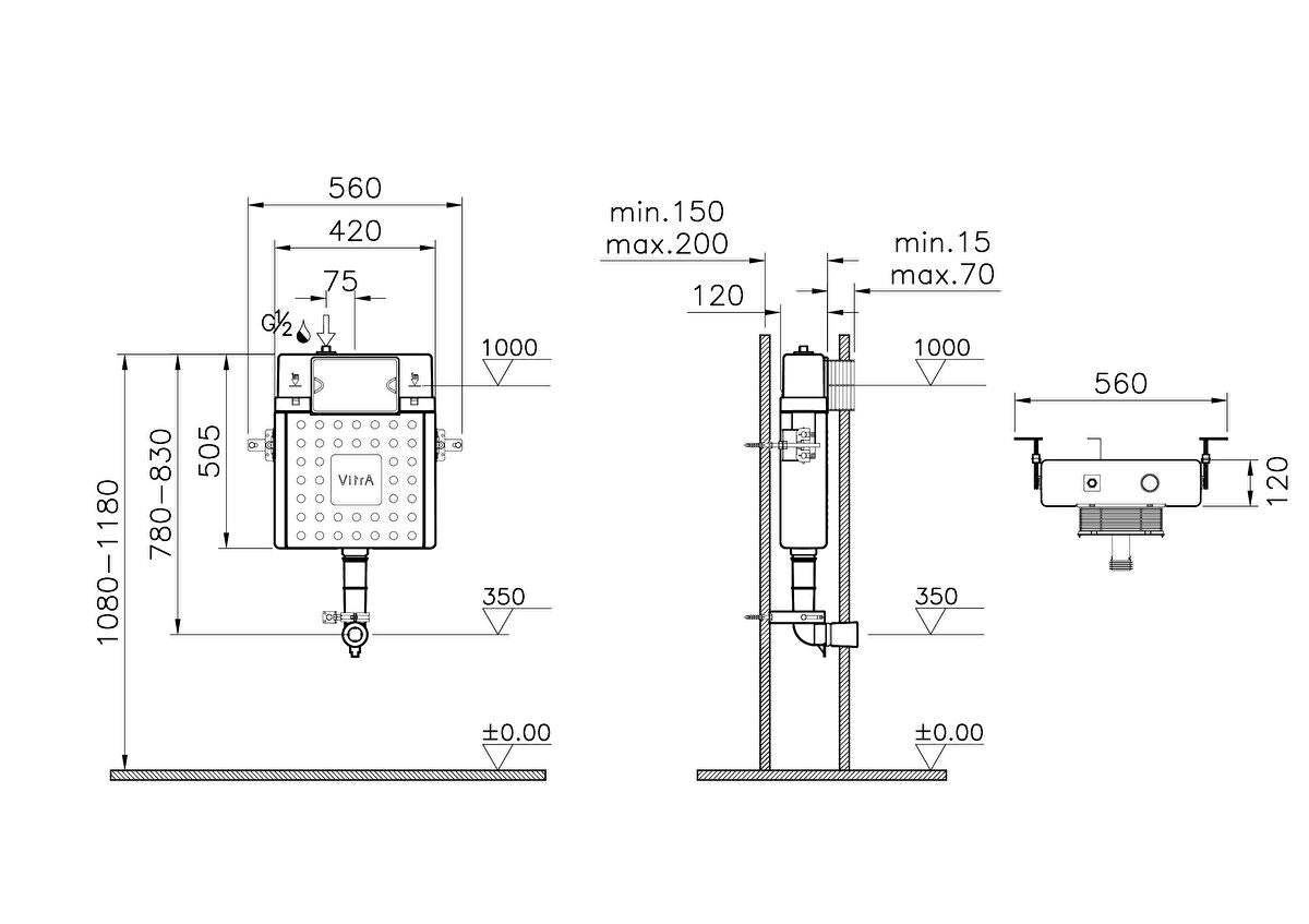 Vitra V-Fix Prime Concealed Cistern for floor standing back-to-wall