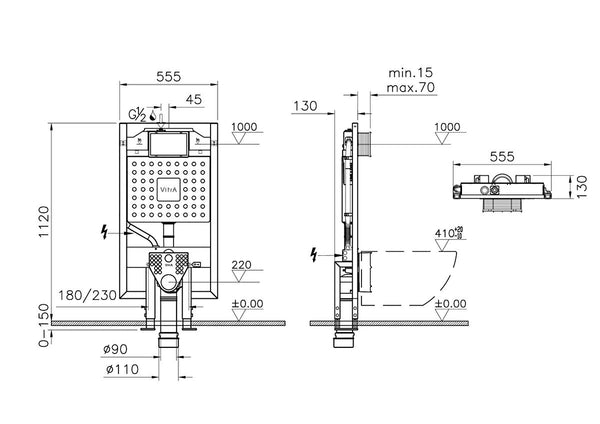 Vitra Regular Concealed Cistern WC Frame, Floor Fixation