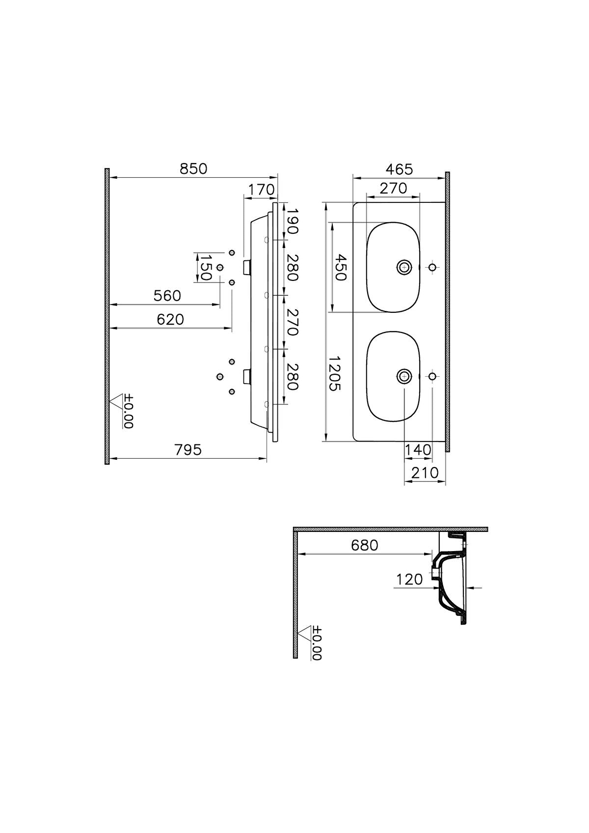 Vitra Zentrum 120cm Vanity Double Washbasin with Overflow