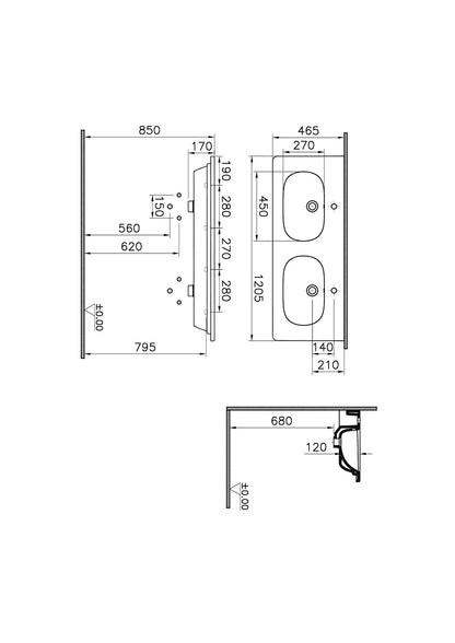 Vitra Zentrum 120cm Vanity Double Washbasin with Overflow