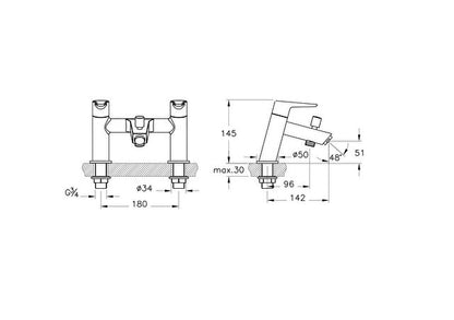 Vitra Solid S 2TH Bath Mixer, Deck-Mounted
