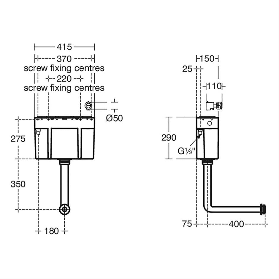 Ideal Standard Furniture Cistern, Bottom Inlet, Dual Flush With Chrome Push Button