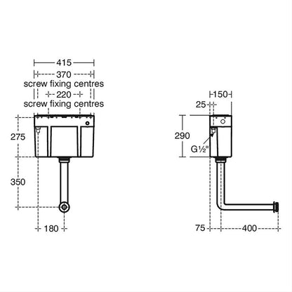 Ideal Standard Universal Height Bottom Inlet Cistern And Syphon - Single Flush