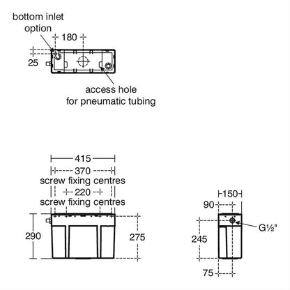 Ideal Standard High Level Cistern, Side Inlet, Pneumatic Button Operated, Single Flush