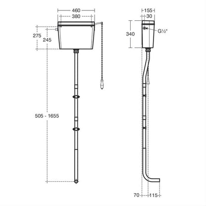 Armitage Shanks Regal High Level Side Inlet Cistern with Fittings