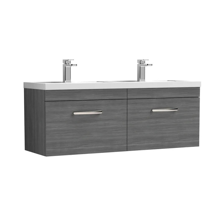 Nuie Athena Wall Hung 1200mm 2 Drawer Cabinet with Double Basin