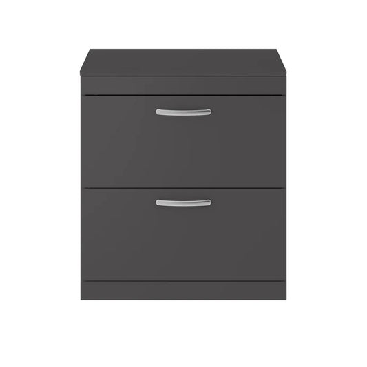 Nuie Athena Floor Standing 2-Drawer Cabinet With Worktop - Gloss Grey