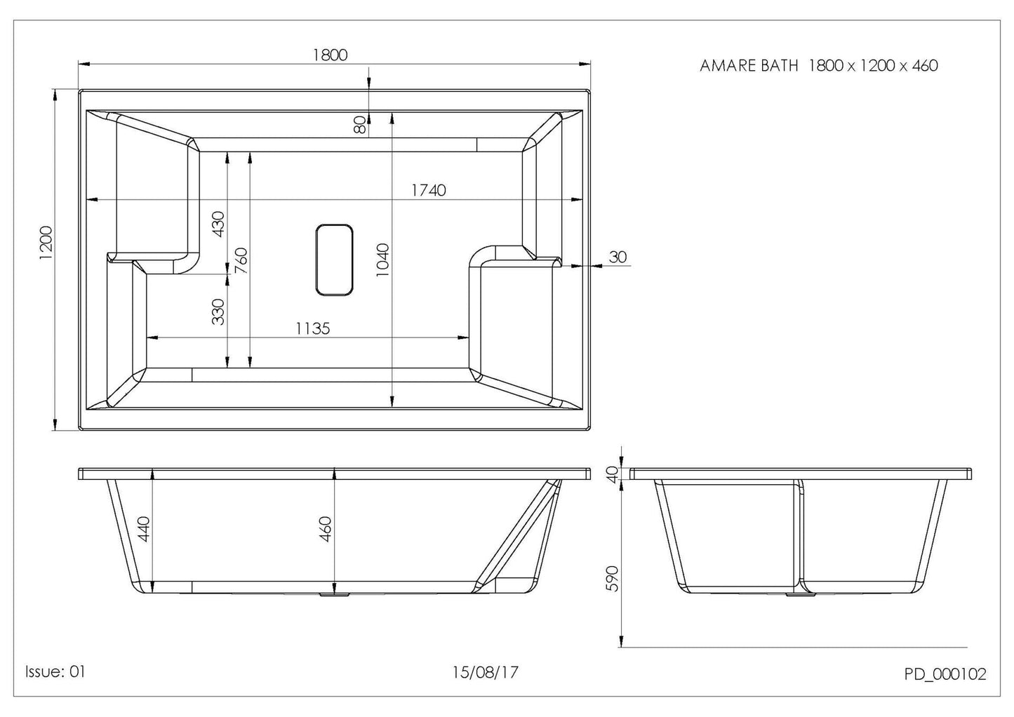 Trojan Amare Super Deep Twin person 1800 x 1200mm Inset Bath