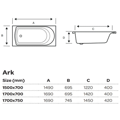 Kartell Ark Single Ended 1700 x 700 Bath