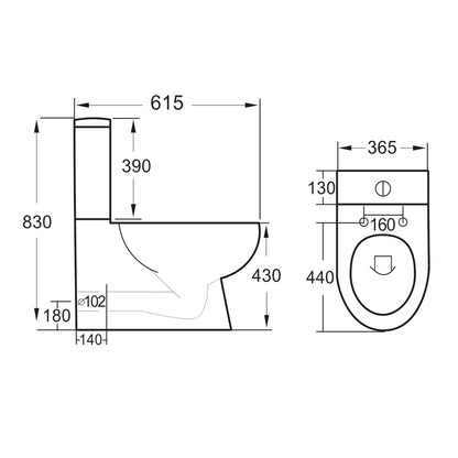 Scudo Belini 395mm x 365mm x 145mm Close Couple Cistern  - White