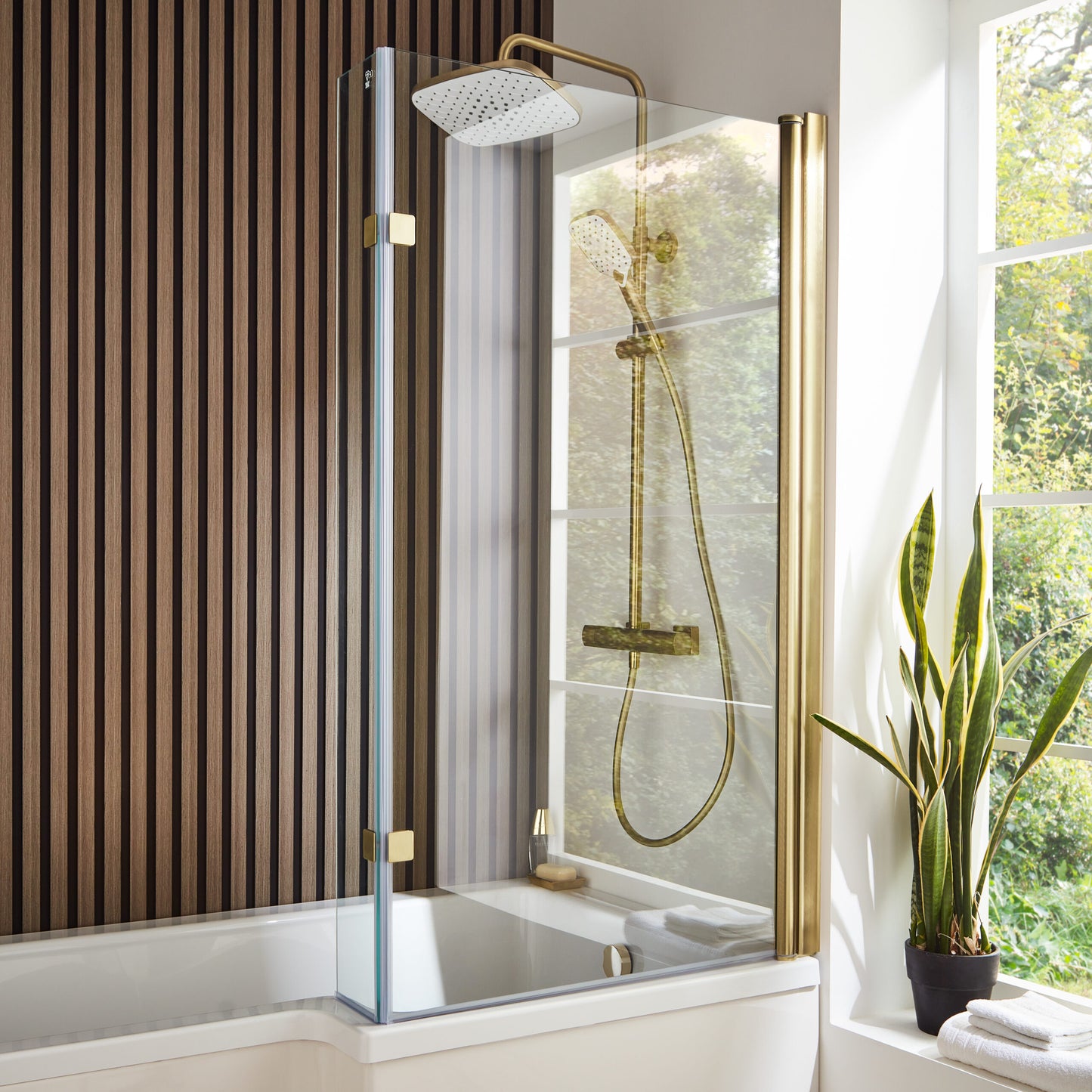 Kartell L Shaped Shower Bath Screen Brass