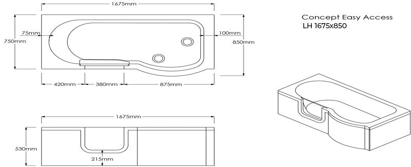 Trojan Concert P Shape Low threshold door Easy Access Baths