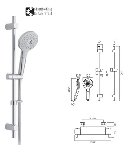 Vado Celsius Exposed round thermostatic Showr Set with 1/2” shower valve