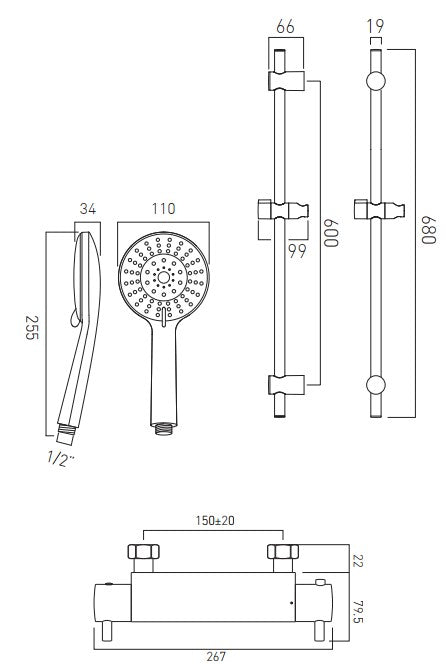 Vado Celsius Exposed Thermostatic Shower set