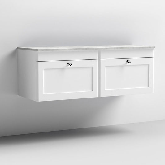 Nuie Classique 1200mm Wall Hung 2-Drawer Vanity with Plain Marble Top