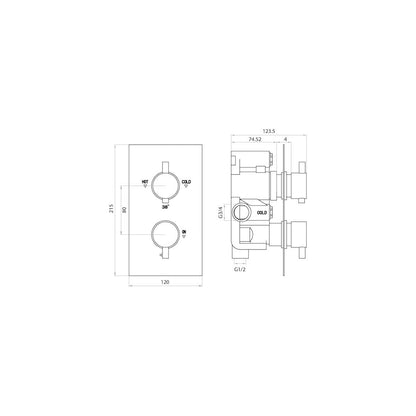 Scudo Twin Handle 1 Outlet Concealed Shower Valve - Chrome