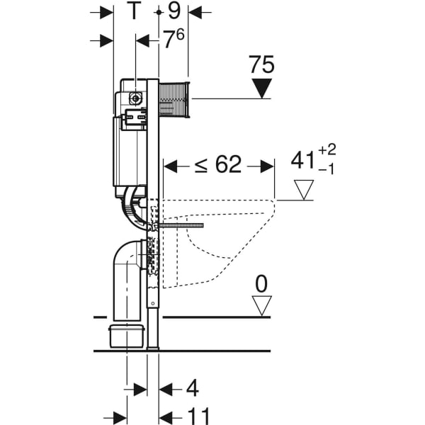 Geberit Duofix Frame for wall-hung WC 82cm with Kappa concealed cistern 15cm